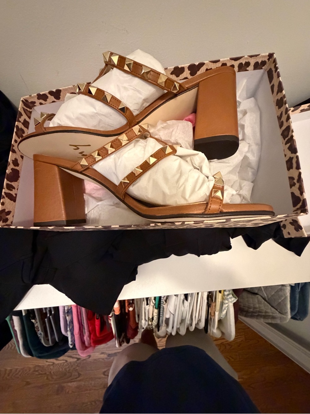 French Sole Foster Studded Block Heel Sandals in Cognac Leather - Picture 5 of 5